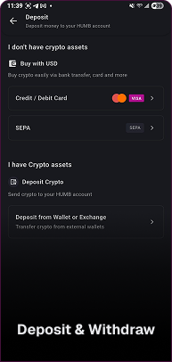 HUMB Deposit & Withdraw
